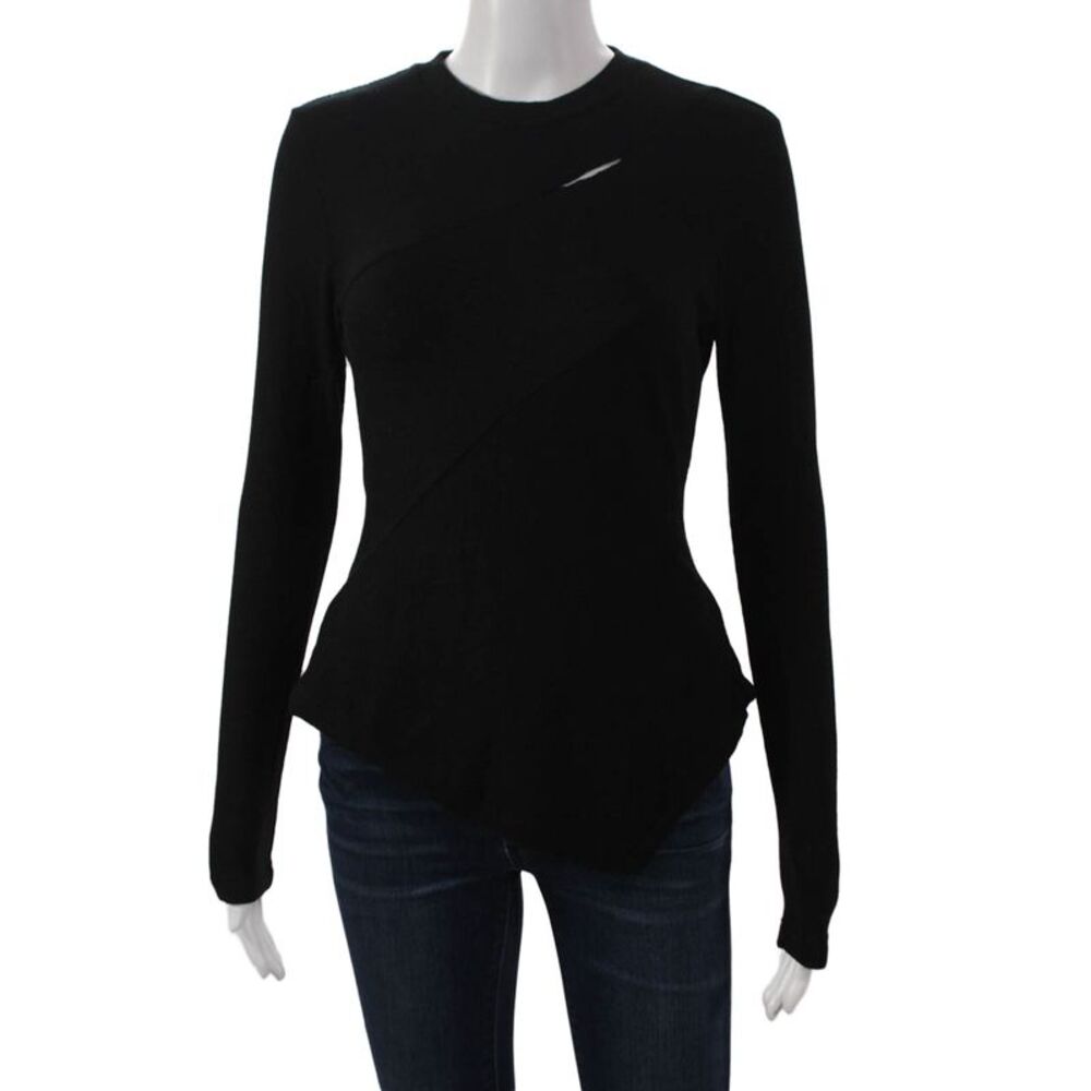 Rejina Pyo Womens Black Tencel Round Neck Long Sleeve Blouse Size S